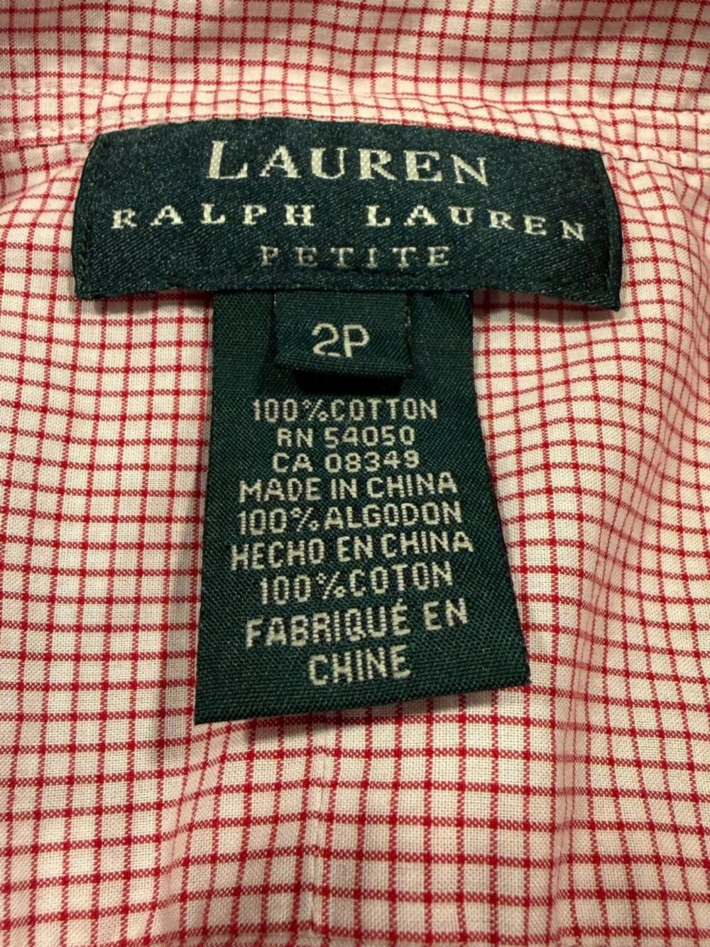 Lauren Ralph Lauren red gingham button-down shirt, size women's 2P - Picture 2 of 8